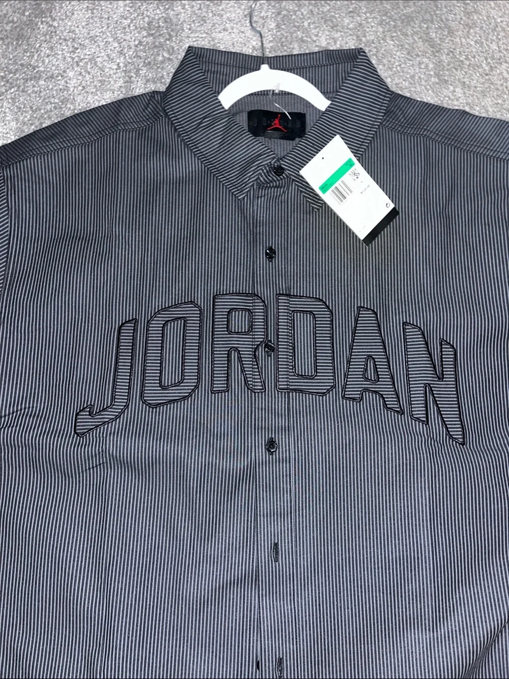 New $120 Gray Stripe Jordan Sewn Spell Out LS Button Down shirt XL Men’s Classic